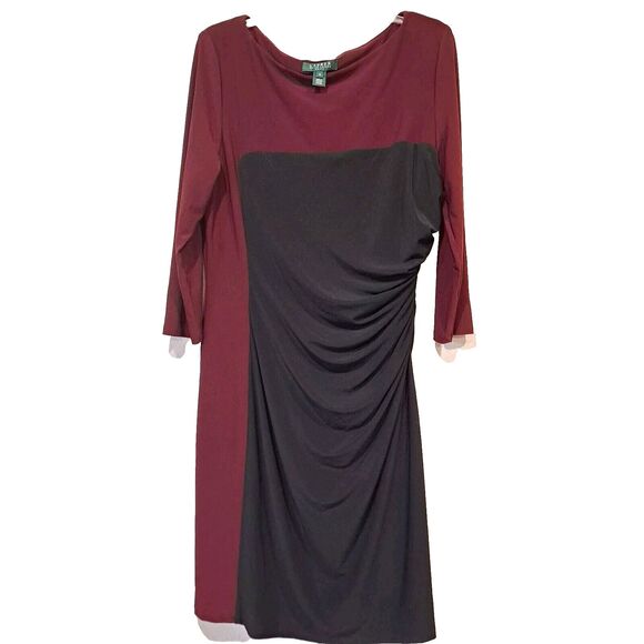 Ralph Lauren Green Label Colorblock Retro Ruched Sheath Pencil Dress Women's 16 - Picture 1 of 6